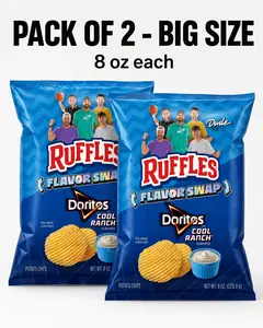 Pack of 2 (8 oz each) - Big Size - Ruffles Potato Chips, Doritos Cool Ranch Flavor Snack Chips, potatos, Crispy Crunchy Crunchy