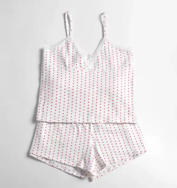 Heart Print Cotton Pajama Set for Women Valentine’s Day Cami & Shorts Sleepwear Cute Lounge Pajamas 100% Cotton Soft Cozy Romantic Nights