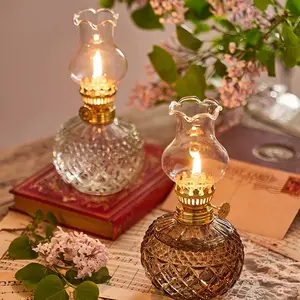 Vintage Style Oil Lamp with Glass Candle Holder, Crystal Decorative Lamp for Weddings, Housewarming, and Home Decor, Vintage Candle Stand, Interior Decoration Accessories