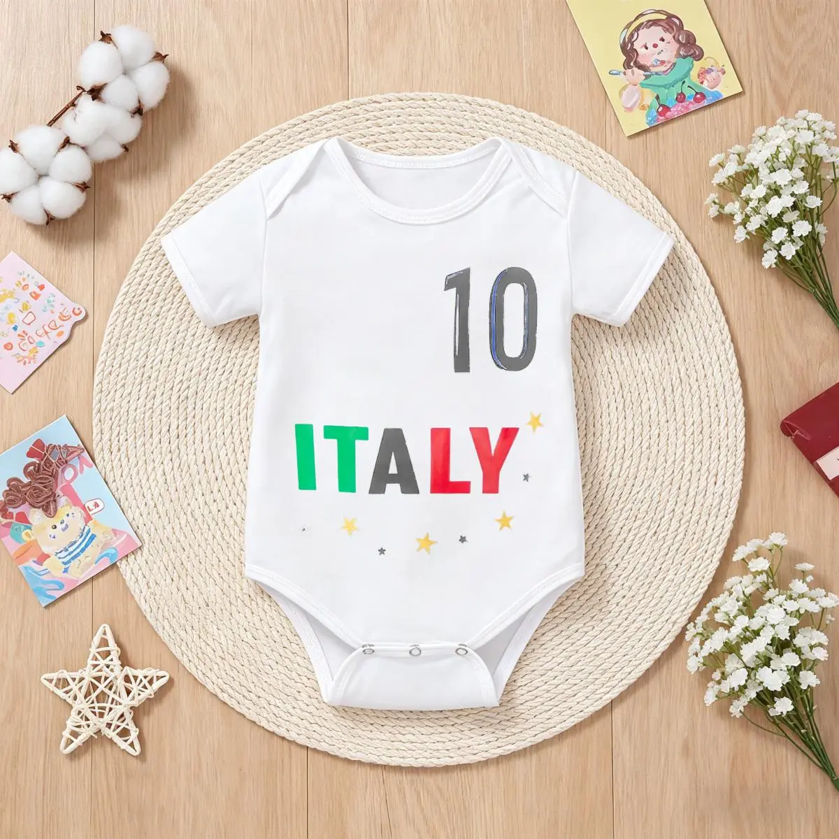 Newborn Baby Bodysuit Gift Set Ten Italy Stars Colors Flag Super Soft Infant Romper Photo Shoot Outfit Baby Set Soft Cotton Romper Outfit for Boys & Girls 0-24M
