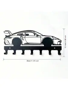 Vintage Black Race Car Wall Art Key Holder With 5 Hooks Antique Rustic Metal Home Decor For Man Cave Garage Office Gifts For Men Dad Husband Car Enthusiasts Industrial Decor Waterproof Fade Resistant