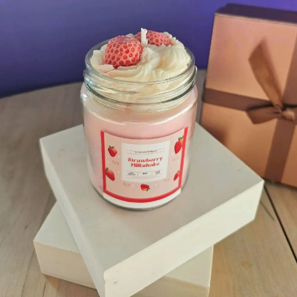 Strawberry Milkshake Candle - Home Supplies Candles Decorative Candle with Strawberry and Cream