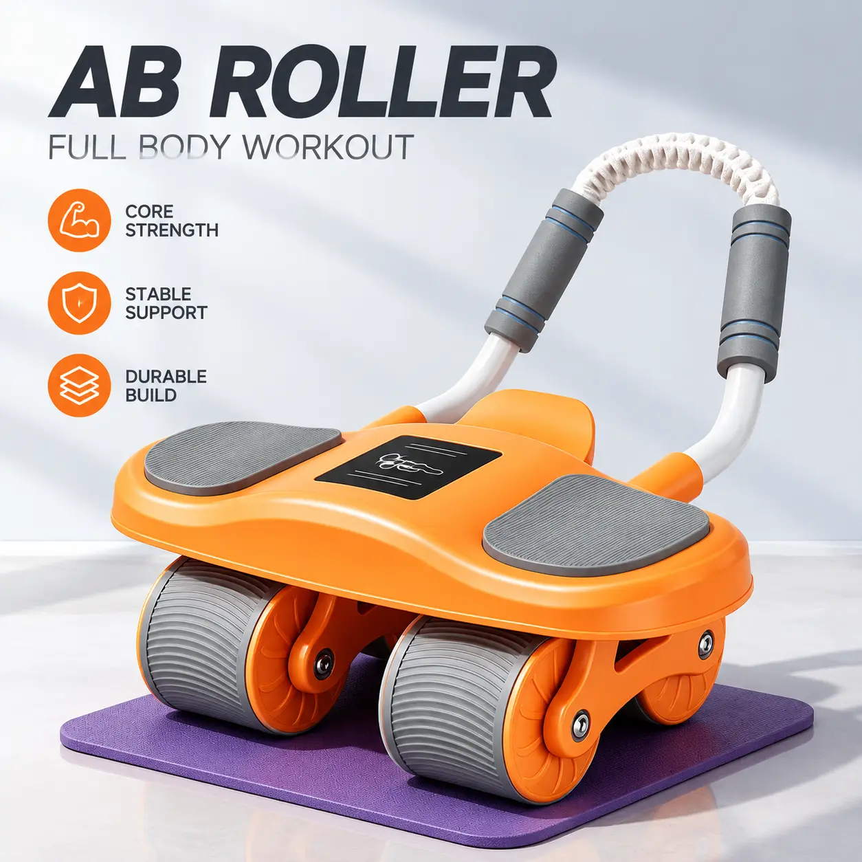 Dual Wheel Ab Roller Trainer with Non-Slip Pedals, Portable Home Exercise Tool for Strength Training