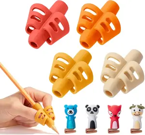 4PCS Pencil Grips for Kids Handwriting with Clips, Soft Silicone Ergonomic Pencil Holders, Training Grips for Right and Left Handed Children, Autumn Colors