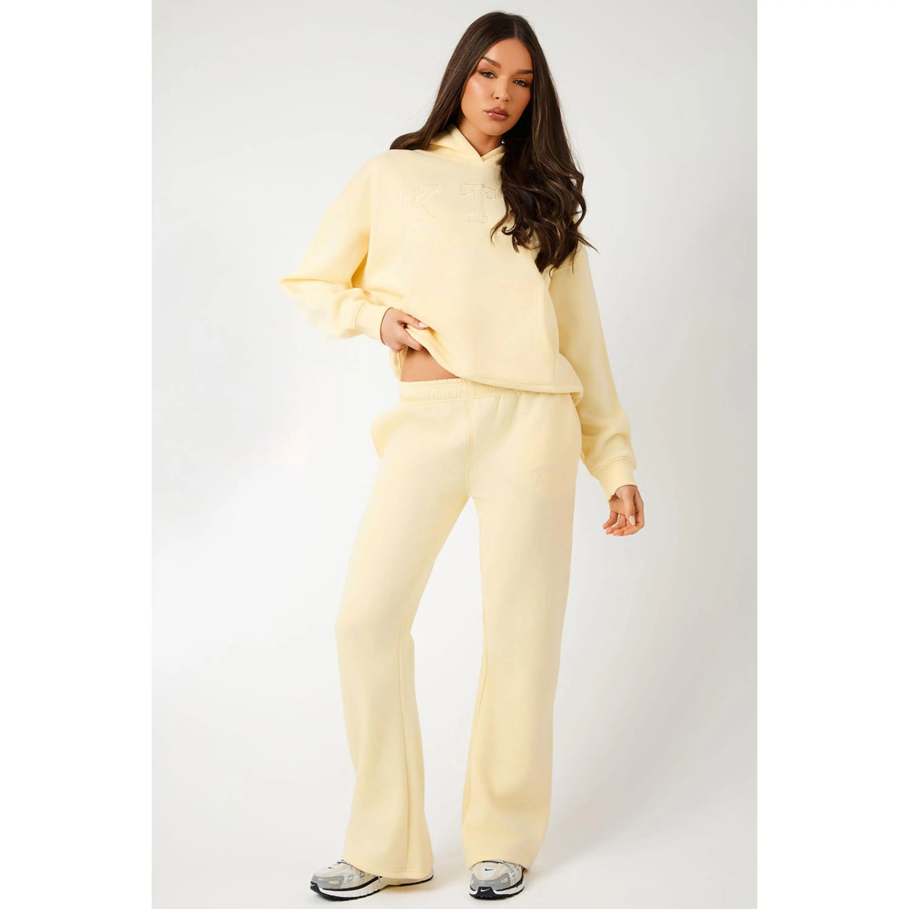 Kaiia KTL Logo Wide Leg Joggers Lemon Frosting