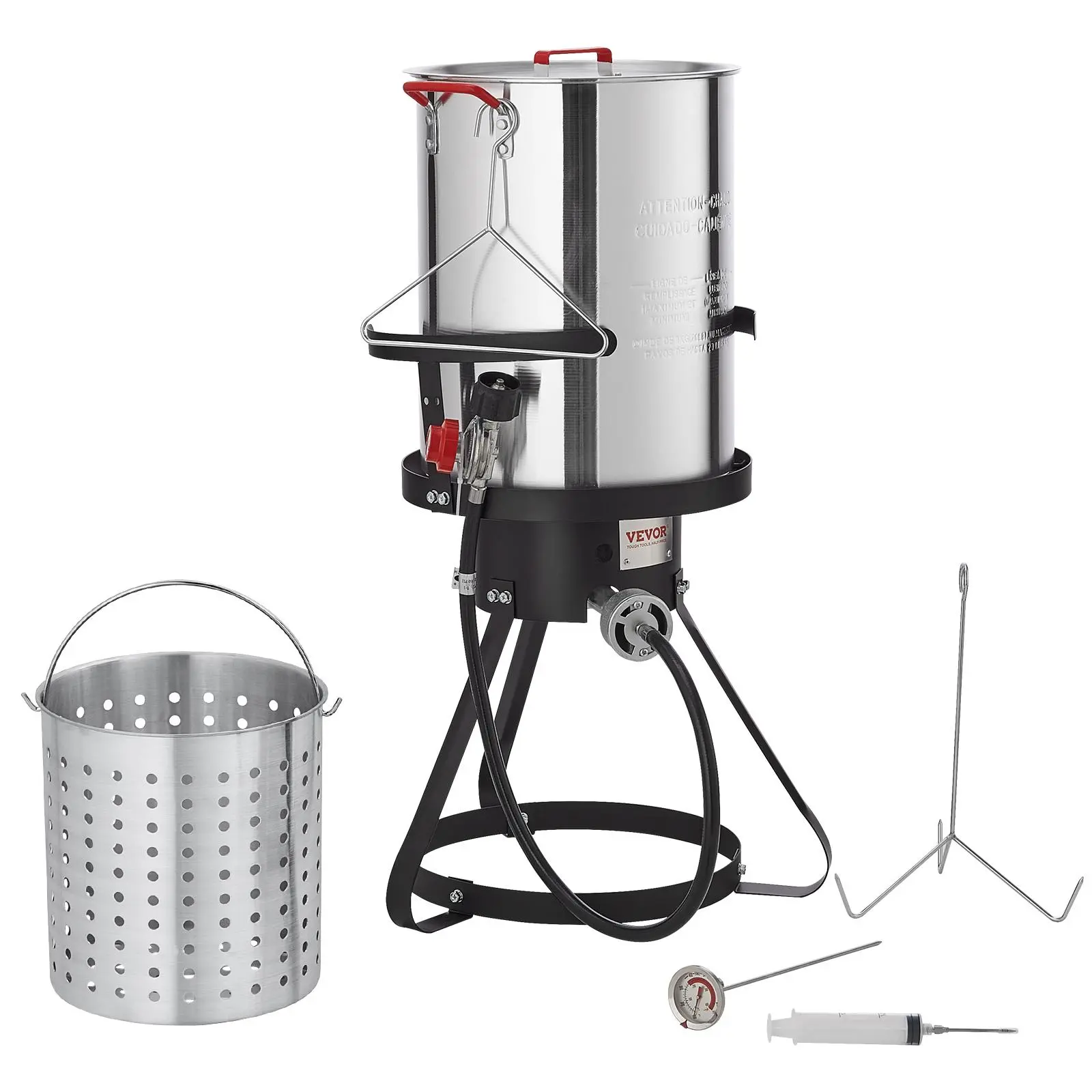 【Summerfinds】VEVOR Turkey Deep Fryer, 30-qt Turkey Fryer Boiler Steamer Cooker Set, Outdoor Aluminum Seafood Frying Pot, 54,000 BTU Burner Propane Gas Boiler, Includes Basket, Perforated Poultry Rack, Thermometer