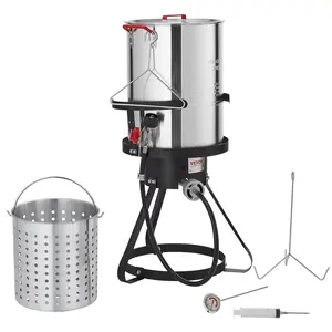 【Summervibes】VEVOR Turkey Deep Fryer, 30-qt Turkey Fryer Boiler Steamer Cooker Set, Outdoor Aluminum Seafood Frying Pot, 54,000 BTU Burner Propane Gas Boiler, Includes Basket, Perforated Poultry Rack, Thermometer