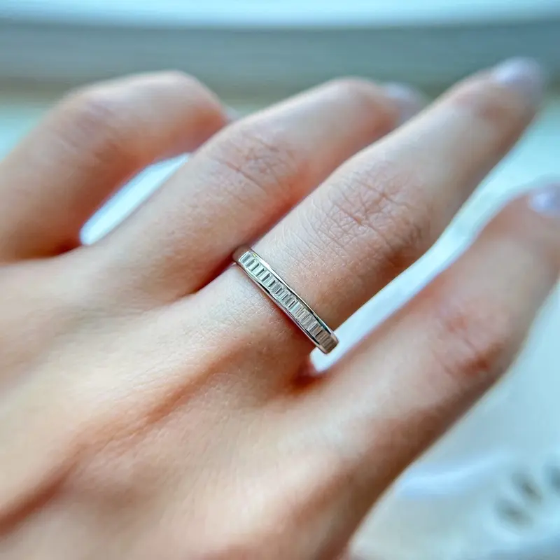 Classic Baguette Moissanite Ring 925 Sterling Silver Wedding Band, D Color VVS1 Channel Set Stacking Ring