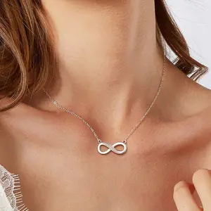 ChicSilver Daily Stackable Simple High Polished Sparkling Dainty Infinity Eternal Love 925 Sterling Silver Cubic Zirconia Necklace for Women