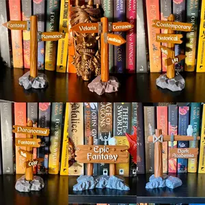 Library Road Signs Bookshelf Decor - Self-Standing Genre Literary Sign Figures - 3D Printed Bookish Decor