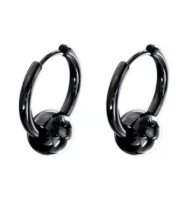 Black PVD Hinge Hoop Bead Earrings
