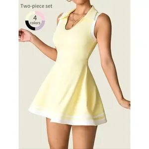 Women's Colorblock Striped Trim Sports Dress, Casual Sleeveless Short Dress for Daily Outdoor Wear, Ladies Sportswear for All Seasons, Tennis Athletic Dress, Tennis Attire, Tennis Dresses, Active Dress