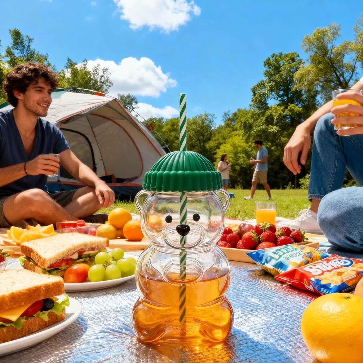 20oz Cute Bear Glass Coffee Mug with Lid & Straw, Aesthetic Mood Boost Iced Coffee Cup, Viral Clear Drinkware for Juice, Smoothie & Milk, Leak-Proof Summer Gift for Women