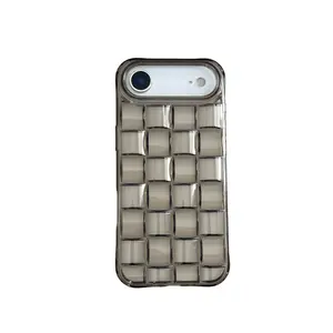 Transparent high-end grid iPhone 17 Pro Max phone case, iPhone 16 Pro, 15 Plus 3D grid case, 14