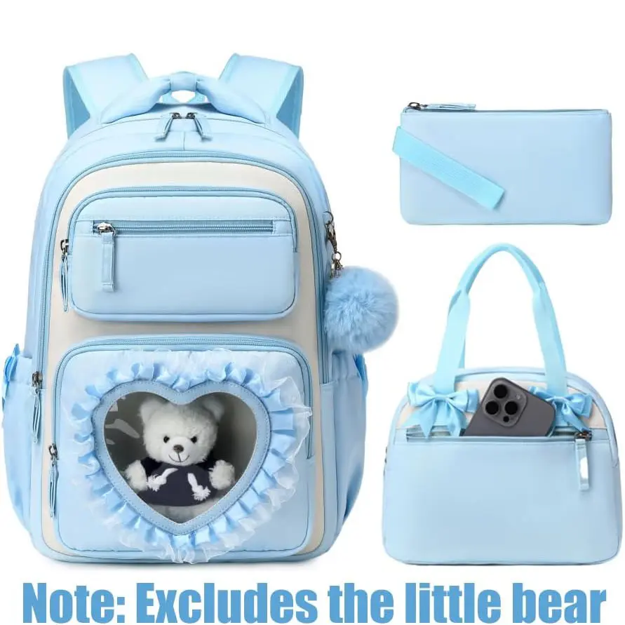 Waterproof Zipper Laptop Bookbag Student Backpack Set, School Backpack with Matching Clutch Toiletry Bag & Lunch Bag for Textbooks & Laptop