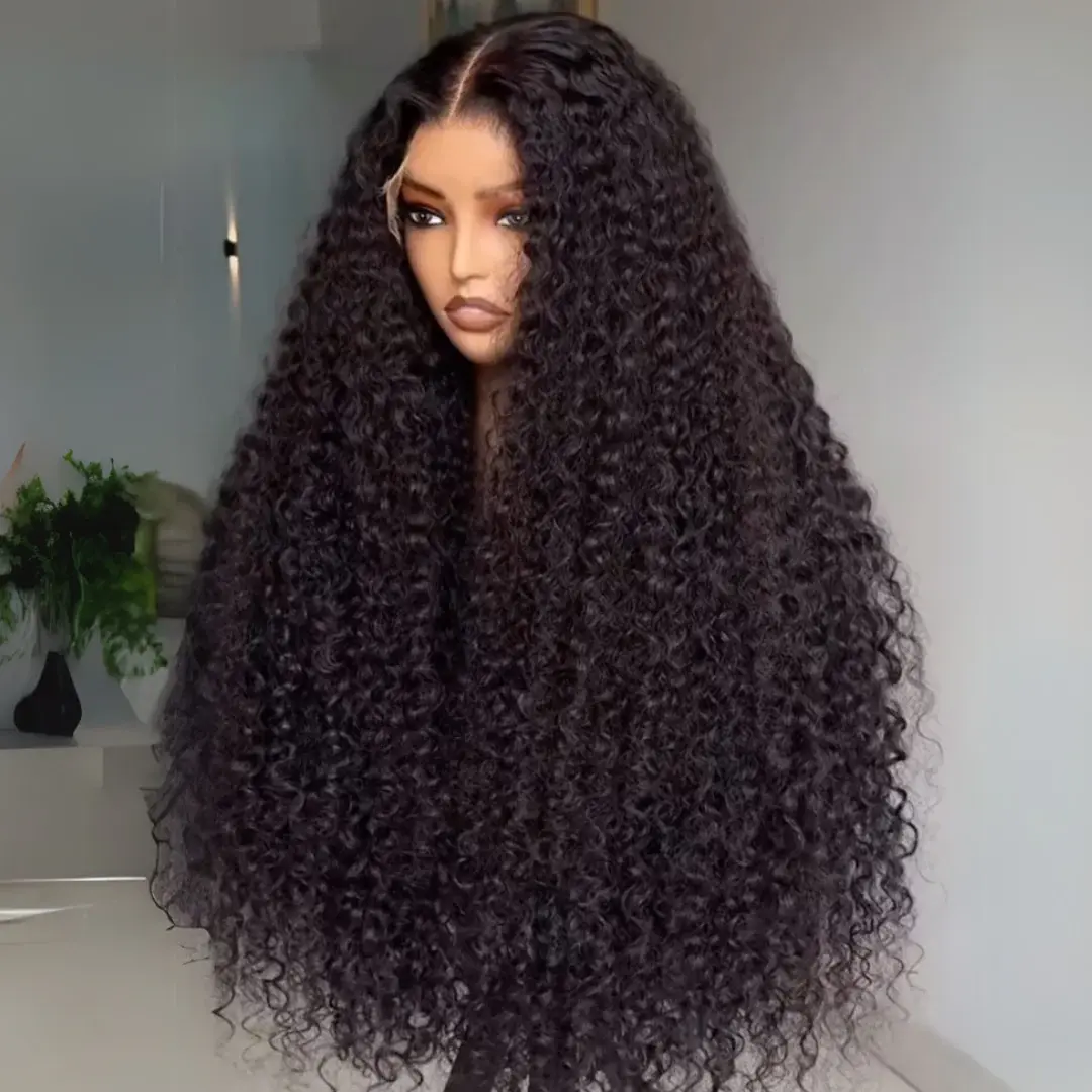 Soft 26 inch 180Density Natural Black Long 13*4*1 Kinky Curly  Lace Front Wig For Women With BabyHair Preplucked Natural Hairline Heat-Resistant Glueless