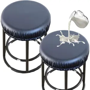 PU Bar Stool Covers Waterproof Washable Round Seat Covers with Elastic Bands for 12-17 Inch Chair 2Pcs Black