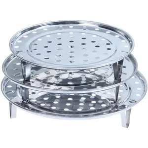 Round Stainless Steel Steamer Rack, Thicken 8.5" 9.33" 10.11" Inch Diameter Canner Steaming Rack Stand Cooking Ware  Vegetable Steam Tray for  Cooker Pot (3 Pack)