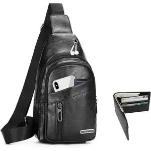 Sling Bag Set, PU Leather Sling Bag, Multi-Zipper Design for Travel, Outdoors, Valentine’s Day Gifts