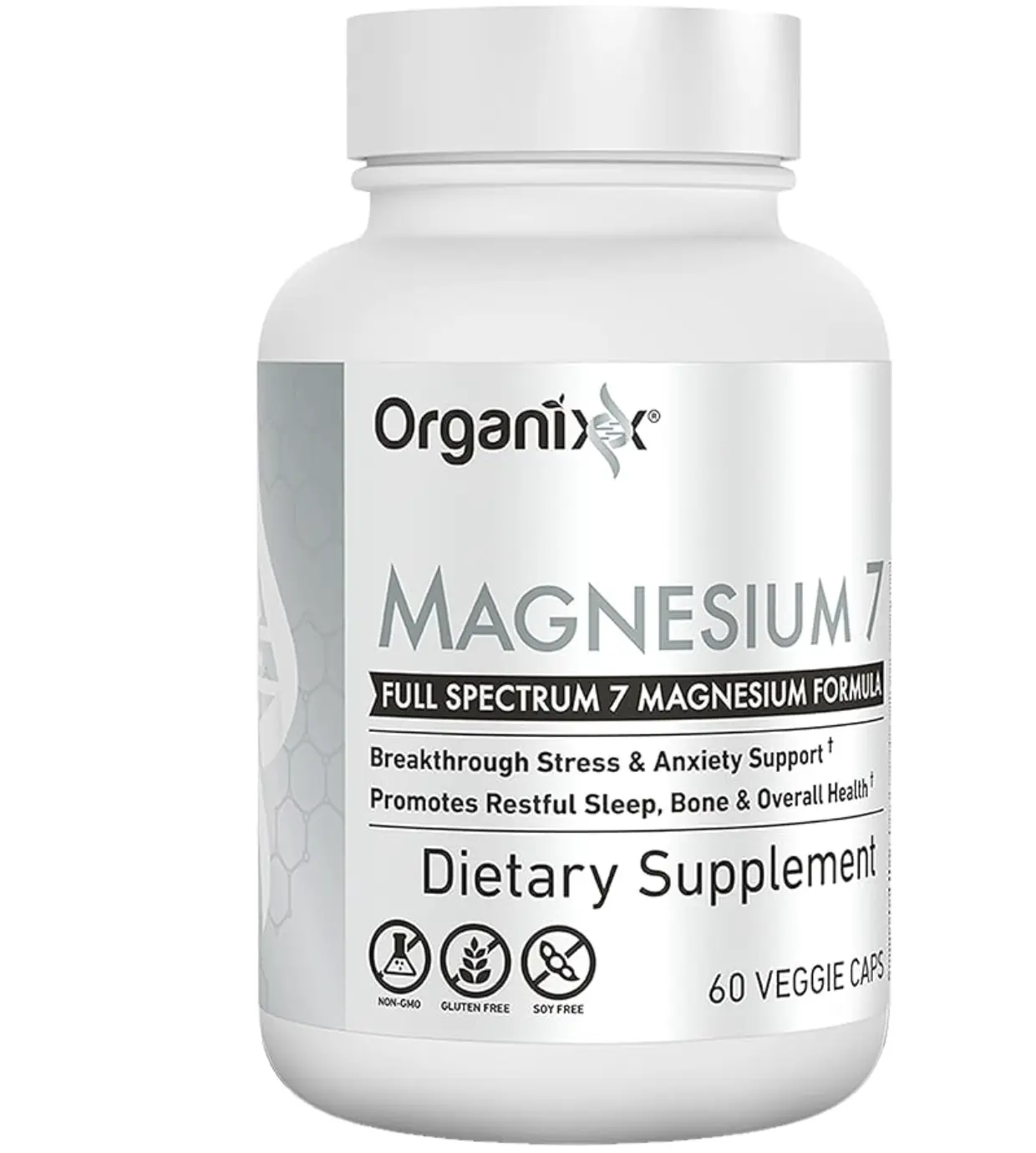 Organixx Magnesium 7, High Absorption Magnesium Capsules, 60 Count, Daily Natural Magnesium & Sleep Supplement with 7 Chelated Forms, with Vitamin B6 & Manganese Citrate, Vegan, Non-GMO, Made in USA Healthcare Fitness Dietary Green Vitamin Supplement
