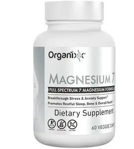 Organixx Magnesium 7, High Absorption Magnesium Capsules, 60 Count, Daily Natural Magnesium & Sleep Supplement with 7 Chelated Forms, with Vitamin B6 & Manganese Citrate, Vegan, Non-GMO, Made in USA Healthcare Fitness Dietary Green Vitamin Supplement
