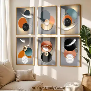 6-Piece Framed Canvas Poster Set, Modern Abstract Geometric Art Prints, Wall Decor for Living Room & Bedroom, Home Decoration, Wall Art Painting