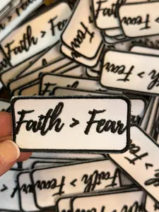 Faith > Fear, faith iron on patches, faith patch, faith greater than fear patches, scripture patches, iron on patches