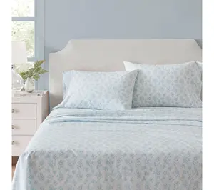 Martha Stewart Floral White/Blue Cotton Twin Sheet Set