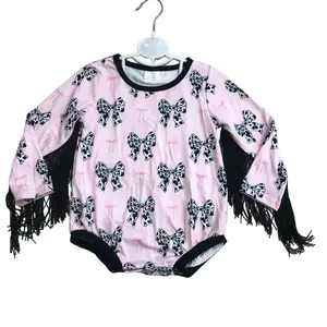Baby Girl Winter Bubble Pink Bows Western Clothes Tassel Romper Onesie Winter Clothing