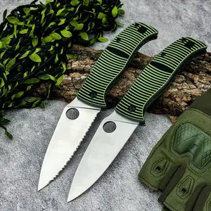 EDC Tool Caribbean C217 Folding Knife 3.7" LC200N Leaf Shaped Plain Blade, 3D Machined G10 Handles, Outdoor Camping