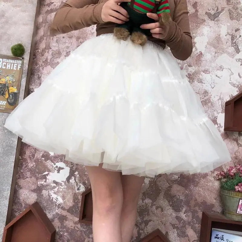 Girls' 60-100cm Ruffled Polyester Organza Petticoat - Short Skirt, Cute Fashion Accessory Set, Layered for Cosplay & Bridal Use, One Size