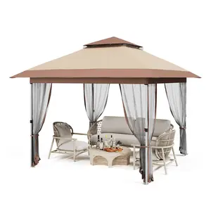 GARVEE Pop Up Gazebo, 12X12 Outdoor Canopy Tent with Mosquito Netting, Pop Up Canopy Tent with Curtains/Adjustable Height/Wheeled Carrying Bag for Patio Garden Backyard Lawn