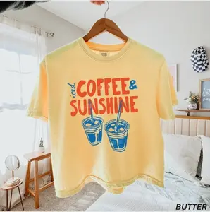Iced Coffee and Sunshine Shirt, Summer Cropped Shirt, Comfort Colors® Boxy Tee, Crop Top, Coffee Shirt, Trendy Summer Shirt, Beachy Tee