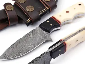 Custom Handmade Fixed Blade Bone Handle Knife - 8 Inch hand Forged Full Tang Knives For Outdoor Camping, Hiking, Bushcraft Knives With Leather Sheath.