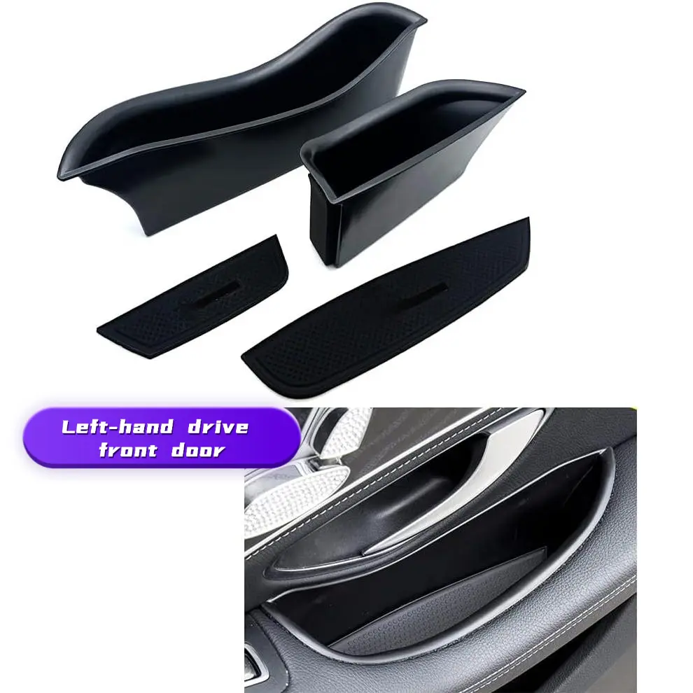 Plastic Car Storage Organizer for Mercedes-Benz GLC250/300/350/43 AMG & C-Class W205 (2015-2022) - Front Door Armrest Box with 3M Adhesive, Non-slip Rubber Mat, Phone Holder, Auto Accessories for Car Interior Stowing, Glc300