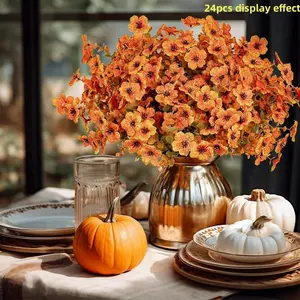 Artificial Fall Flower Set 12pcs Outdoor UV Resistant Autumn Fake Flower Decorative Plastic Greenery Shrub Plant for Wedding Home Garden Window Balcony Office Fruit
