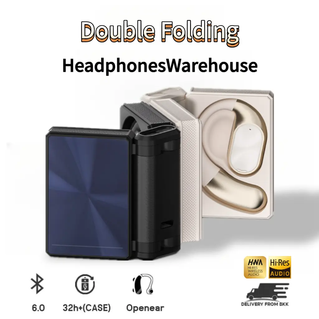 AC530 Open-Ear Foldable Wireless Headset, Monster t Black, Bluetooth 6.0 Headphones with Dual-Fold Design, Noise-Canceling Mic, 100H Battery, Touch Control, Water Resistant, Gym Use, Charging Option - Gifts for Men