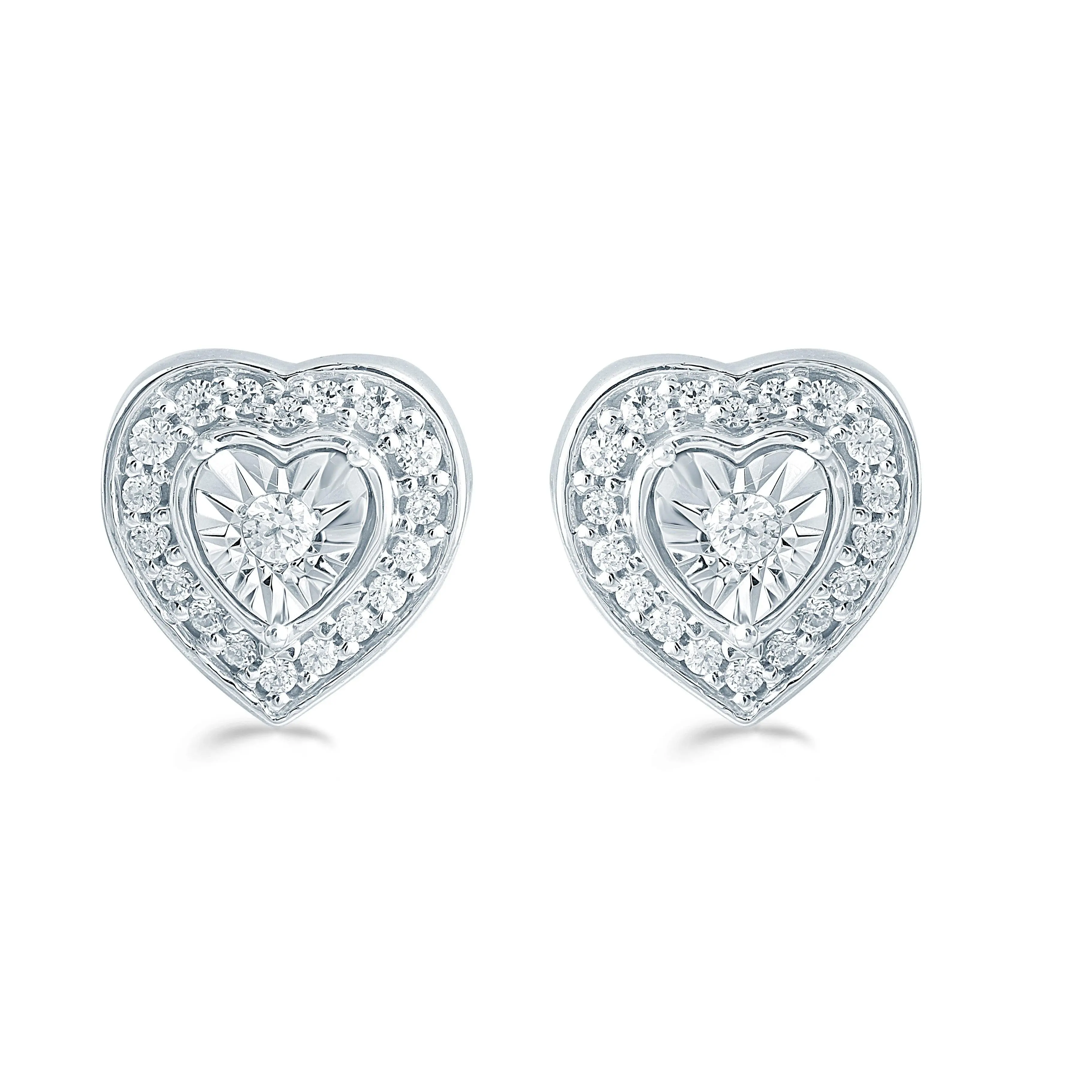 1/4Ct TW Diamond Heart Cluster Fashion Stud Earring in Sterling Silver