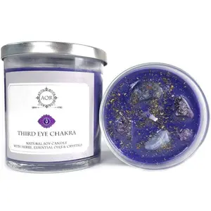 Third Eye Chakra Soy Candle (Ajna) with Crystals, Herbs & Essential Oils | Art Of The Root