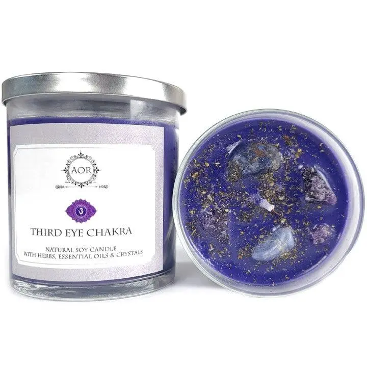 Third Eye Chakra Soy Candle (Ajna) with Crystals, Herbs & Essential Oils | Art Of The Root