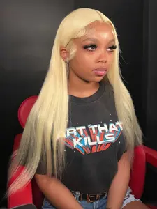 Blonde Wig 13x4 Lace Front Wigs Soft HD Transparent Lace Frontal Wig #613 Blonde Straight Wig Free Parting Pre-Plucked Hairline Heat Resistant Sycthetic Wig for Women Daily Wear Classic Elegant Wig Dating Party 28 Inches