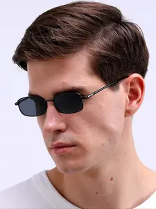 Unisex Vintage Rectangle Frame Sunglasses, Trendy Casual Sunglasses for Everyday Use, Fashion Accessories for Outdoor Activities, Rectangular Sunglasses