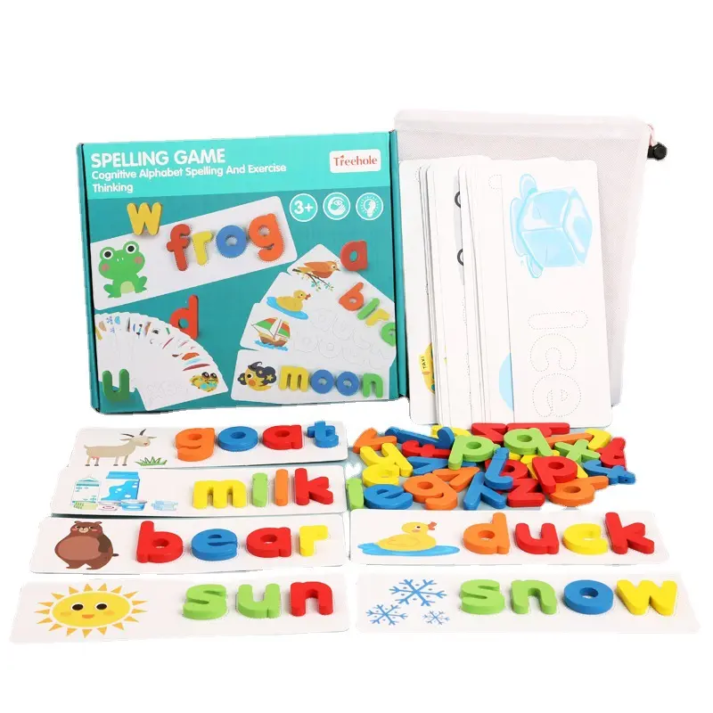Children's Wooden 26 Letter Recognition and Matching Kindergarten English Word Spelling Wooden Educational Puzzle Toy