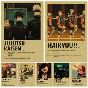 Vintage Anime Poster Art Collection Jujutsu Kaisen Haikyuu Hunter X Hunter MHA Kraft Paper Wall Decor for Home Cuadros and More Unframed Poster