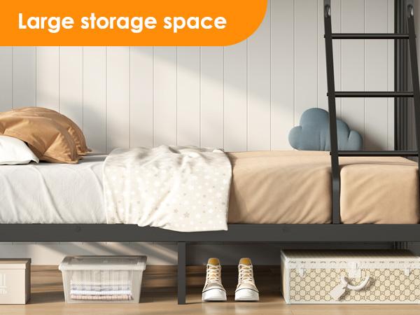 Twin Over Full Bunk Bed, Heavy Duty Metal Industrial Bunk Bed with Ladder and Guardrail for Teens/Adults, Space-Saving, No Box Spring Needed, Black