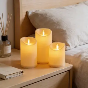 3-Pack LED Pillar Candles with Flickering Wicks - Battery-Operated (Batteries Not Included), Warm Glow, Ideal for Home and Holiday Decor, Plastic Candles, Festive Christmas Decorations