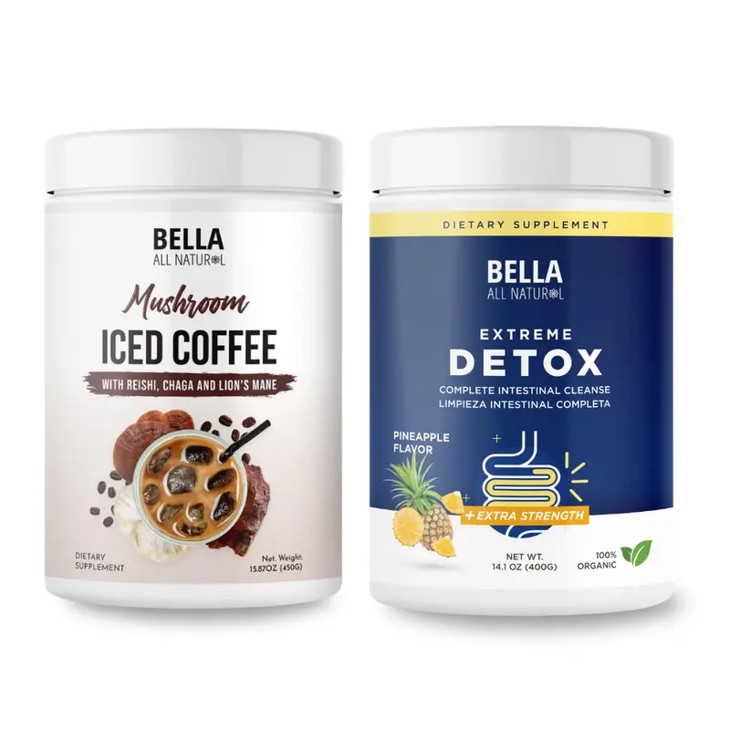Bella All Natural Mix Match Bundle - Get 1 Mushroom Iced Coffee and 1 Piña Colon Cleanse Powder