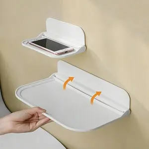 1pc Foldable Wall-mounted Shelf, Wall Mounted Organizer, For Bathroom, Toilet, Kitchen, Bedside, Dorm Room, No Drilling Phone Storage, Wifi Router Storage