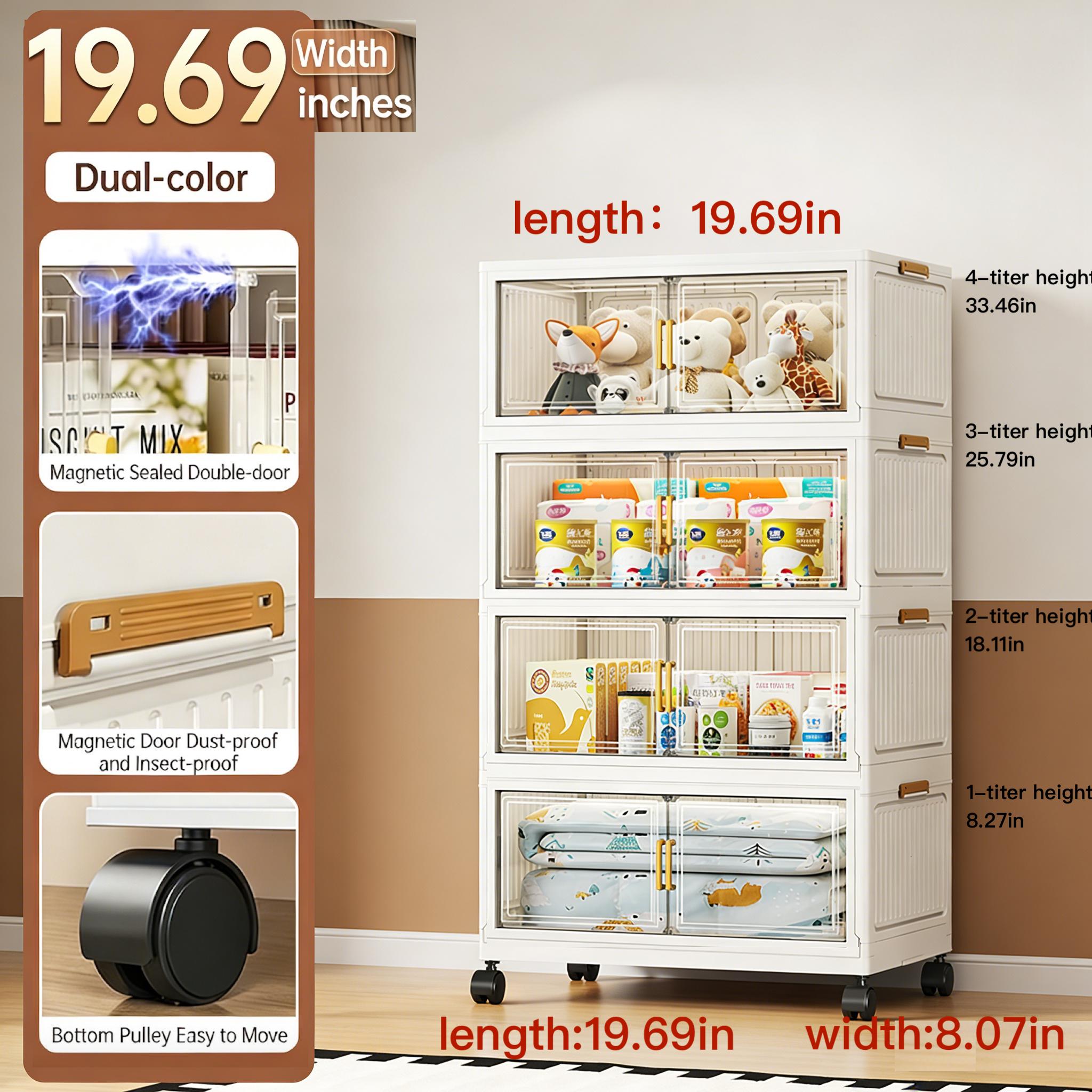 18-inch wide multi-functional 1/4/5-layer folding storage cabinet with wheels, large capacity, magnetic double-door design, suitable for kitchen, clothes, toys, books, etc. storage, perfect storage solution for living room, bedroom, office, storage box