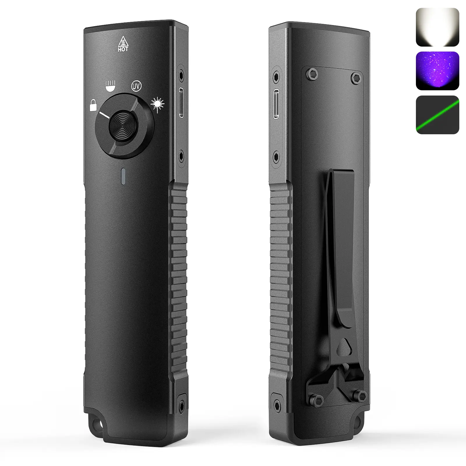 deerdance EDC Flashlight Rechargeable with 1600LM , UV Light, Green Beam, Orange 1Pc 3-Brightness with Storbe, USB-C Rechargeable, Magnetic, IPX5 Water-Resistant, Aluminum Pocket Flash Light for Home Outdoors,home decor